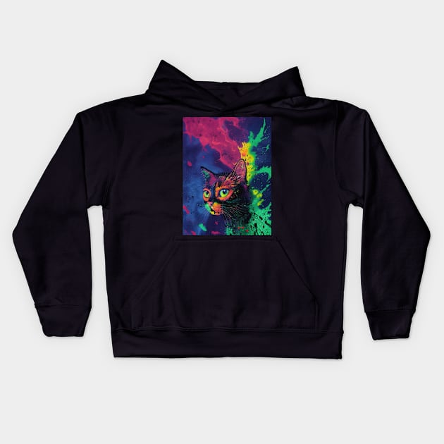 Trippy Multicolored Cat Kids Hoodie by Trip Tank